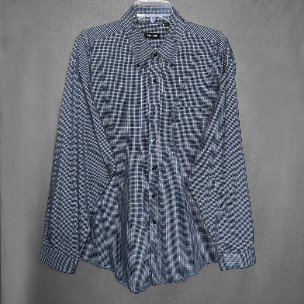 Van Heusen Navy Blue Check Button /Down Shirt